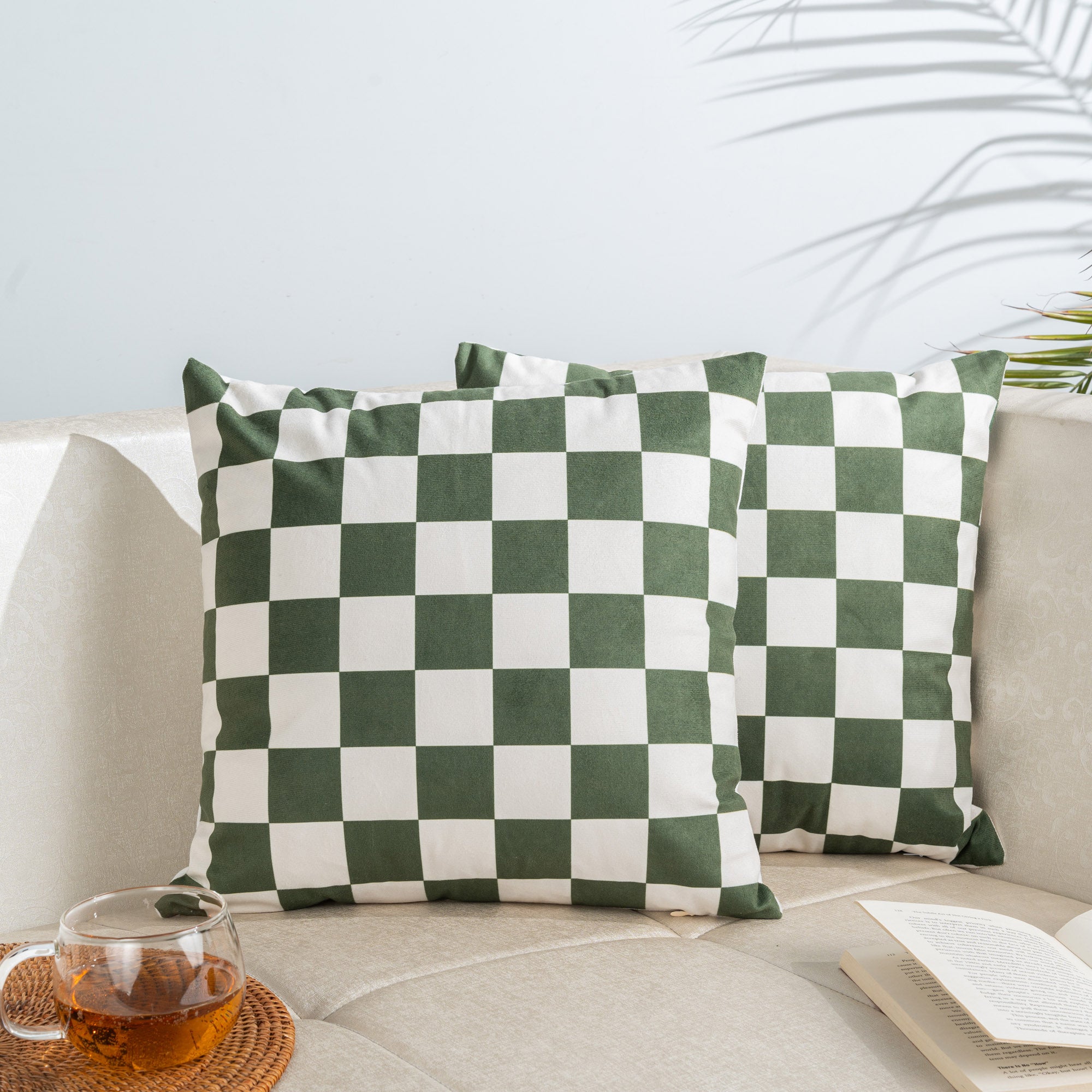 Green Checkered Cushion Cover - Set Of Two