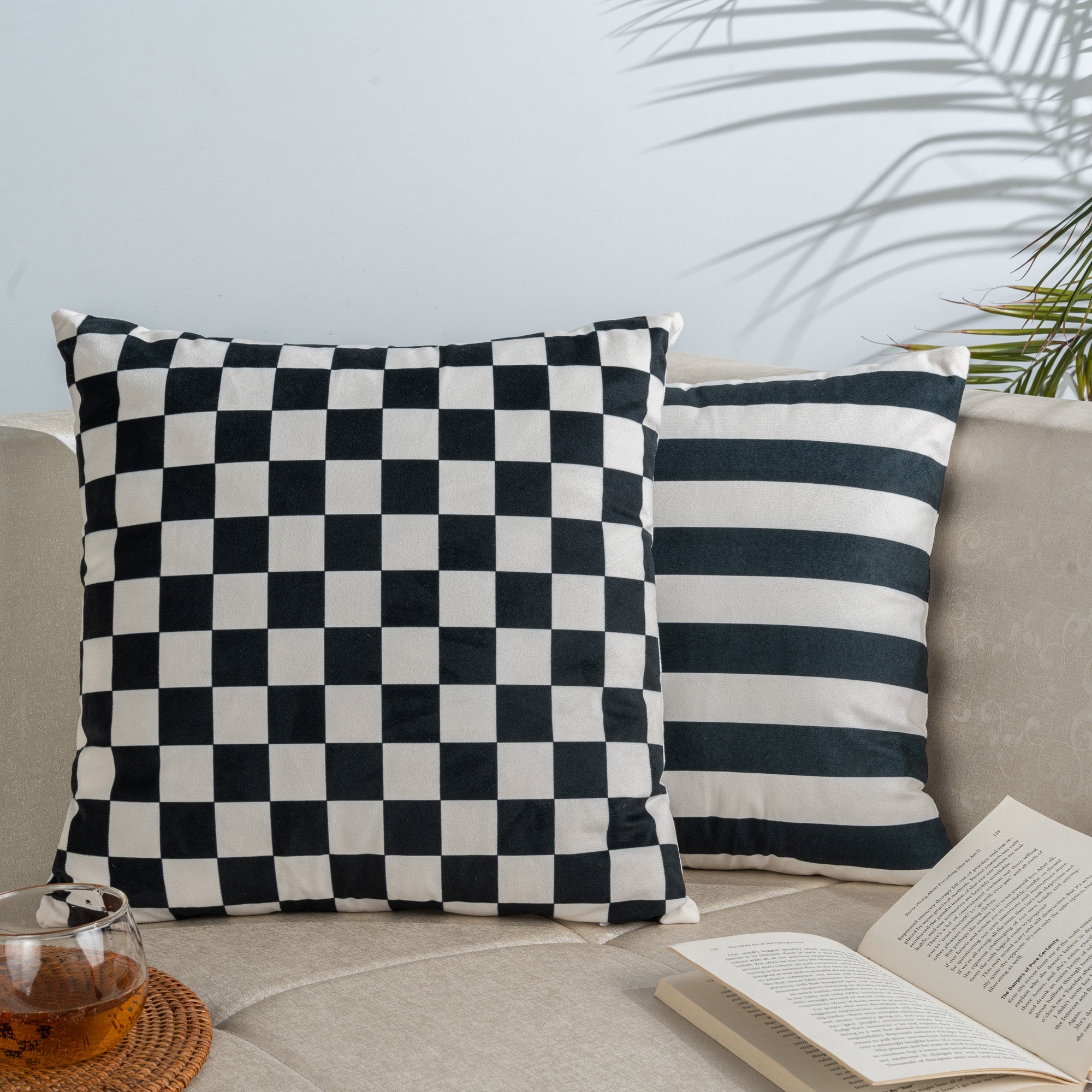 Monochrome Checks Cushion Cover - Set Of Two