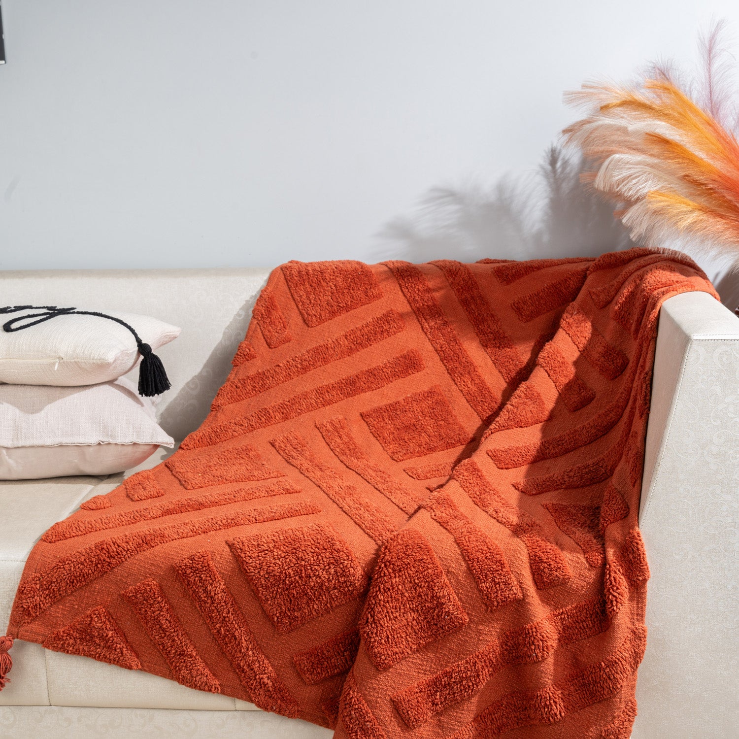 Terracotta Tufted Throw Blanket - Gift Set