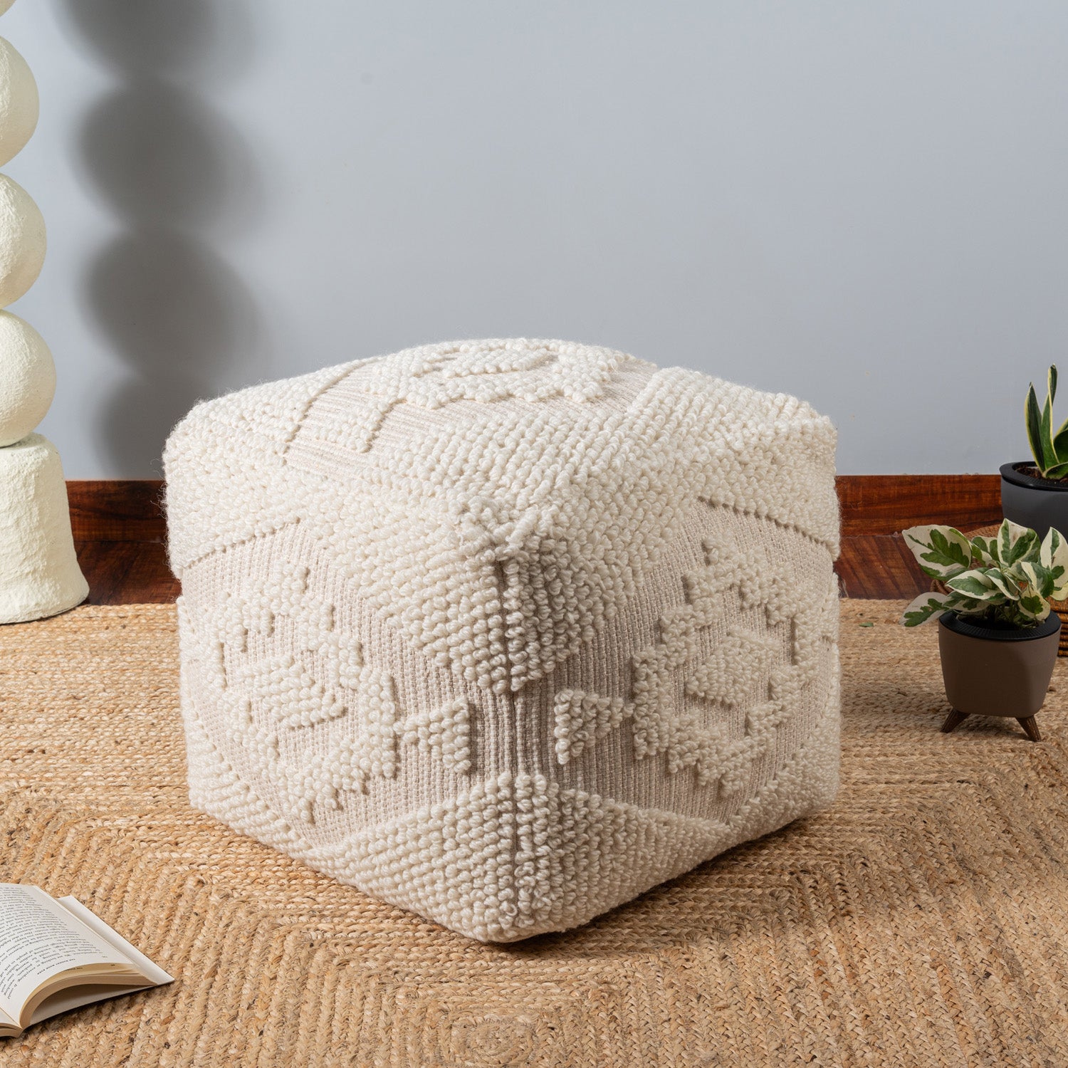 Classic Ivory Wool Pouf