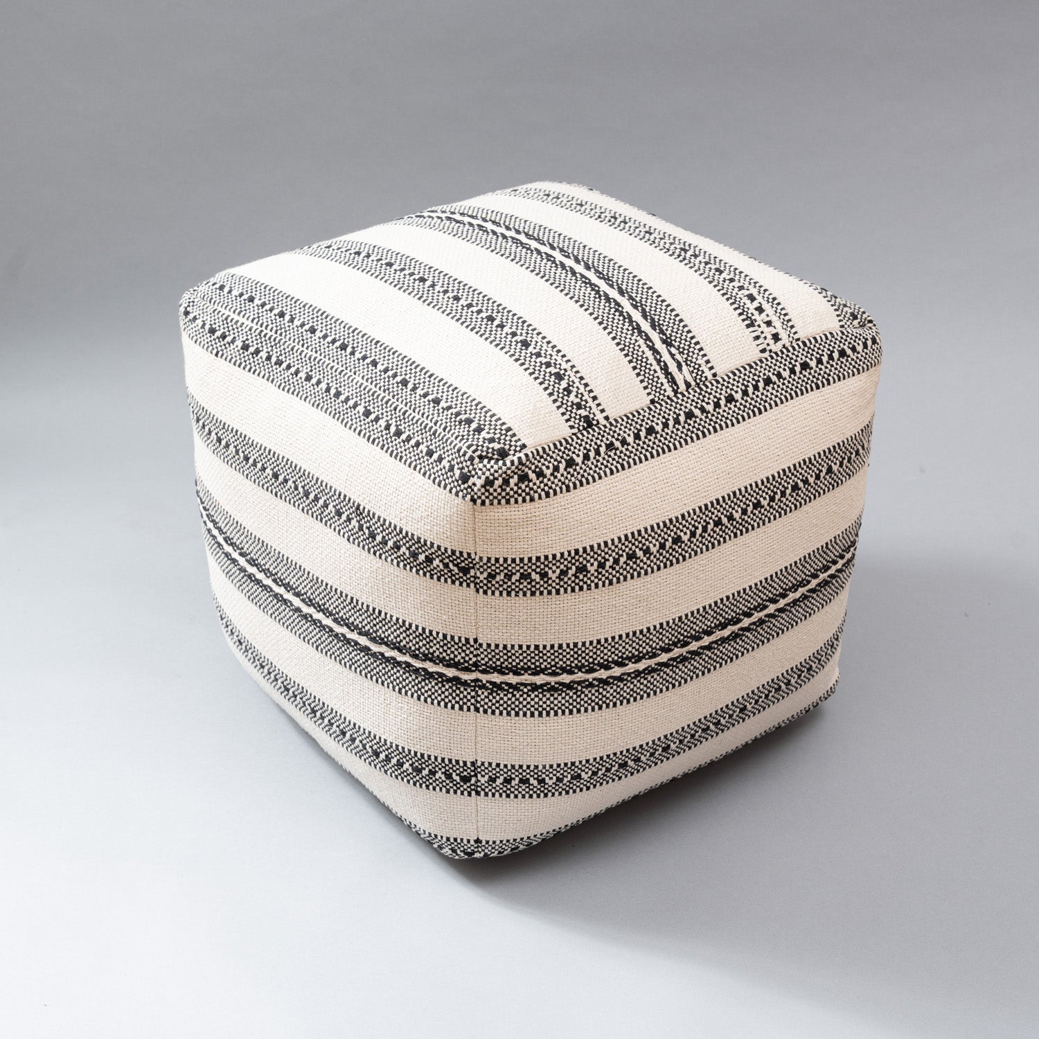 Natural Stripe Woven Pouf