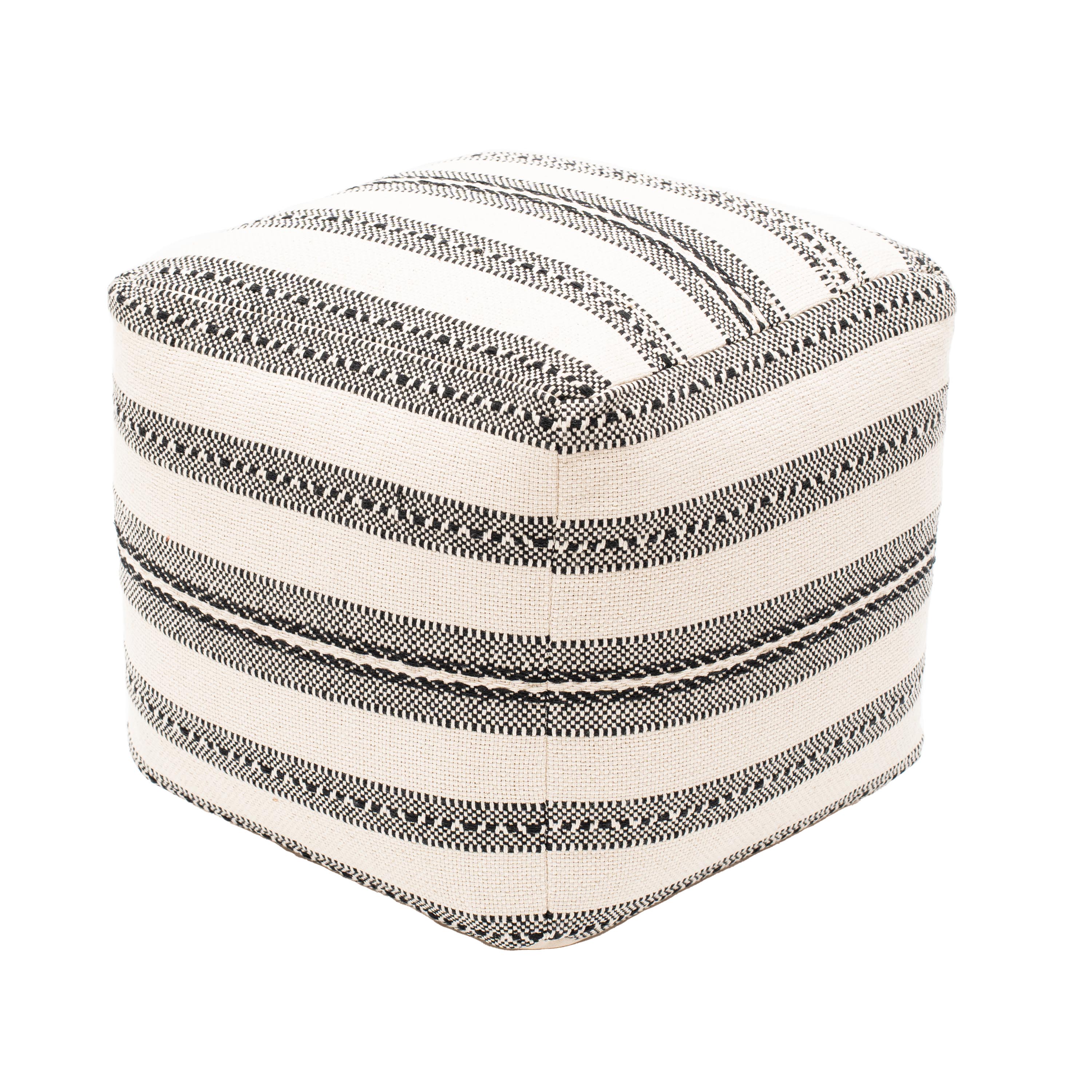 Natural Stripe Woven Pouf