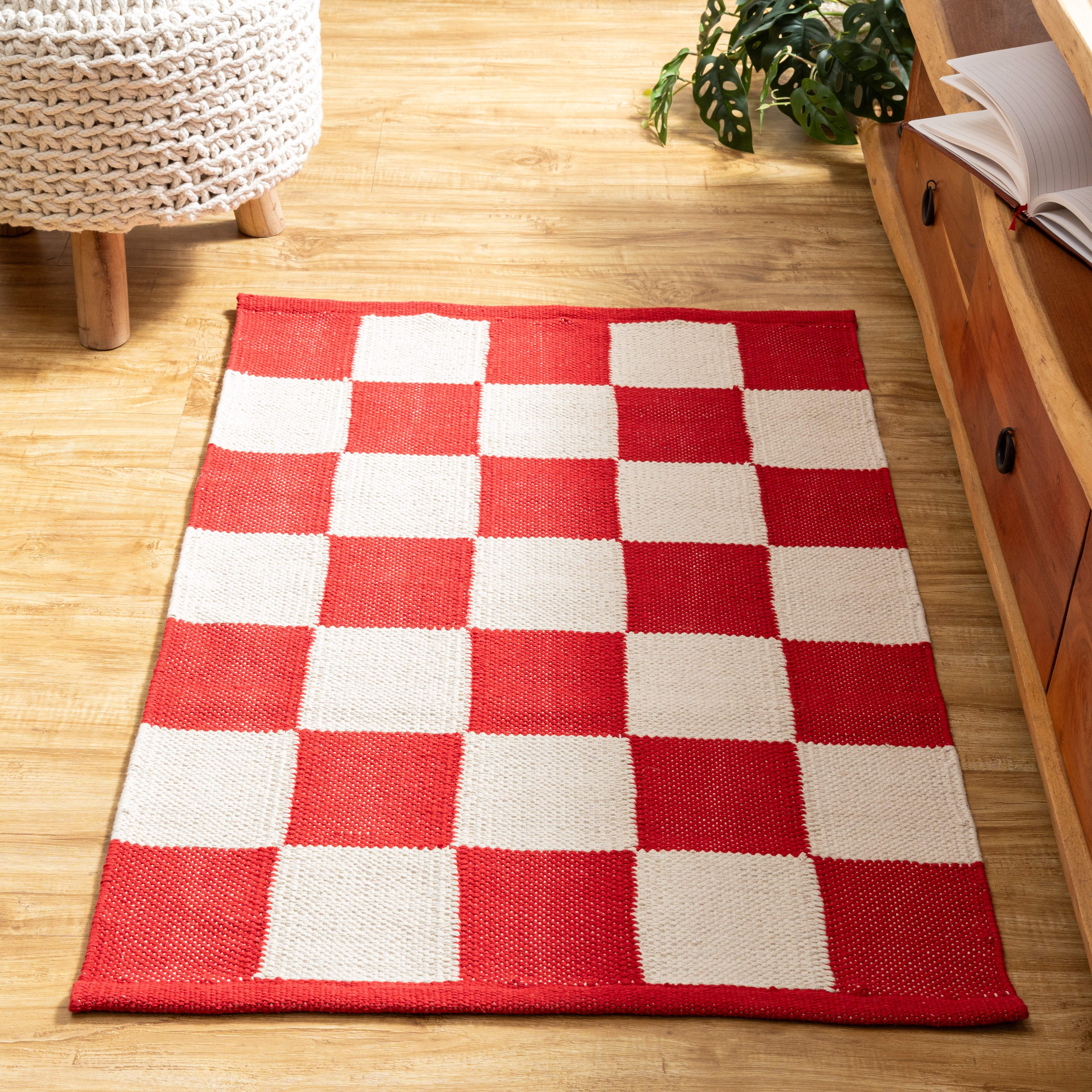 Ruby Red Checkered Rug